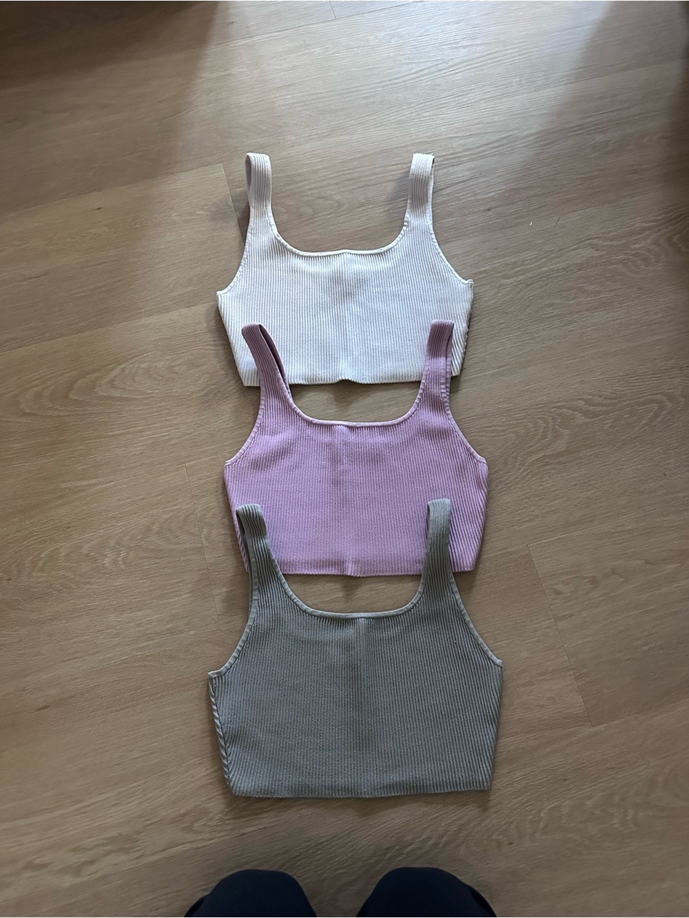 Aritzia Ribbed Cropped Tank Trio - light pink, light fusia, gray